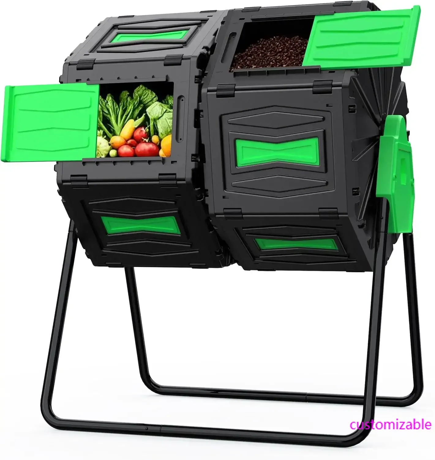 

Compost Bin Outdoor 45 Gallon / 170L Dual Chamber Composter, 360° Rotating Compost Barrel,BPA-Free Fast-Working All-Season Heavy