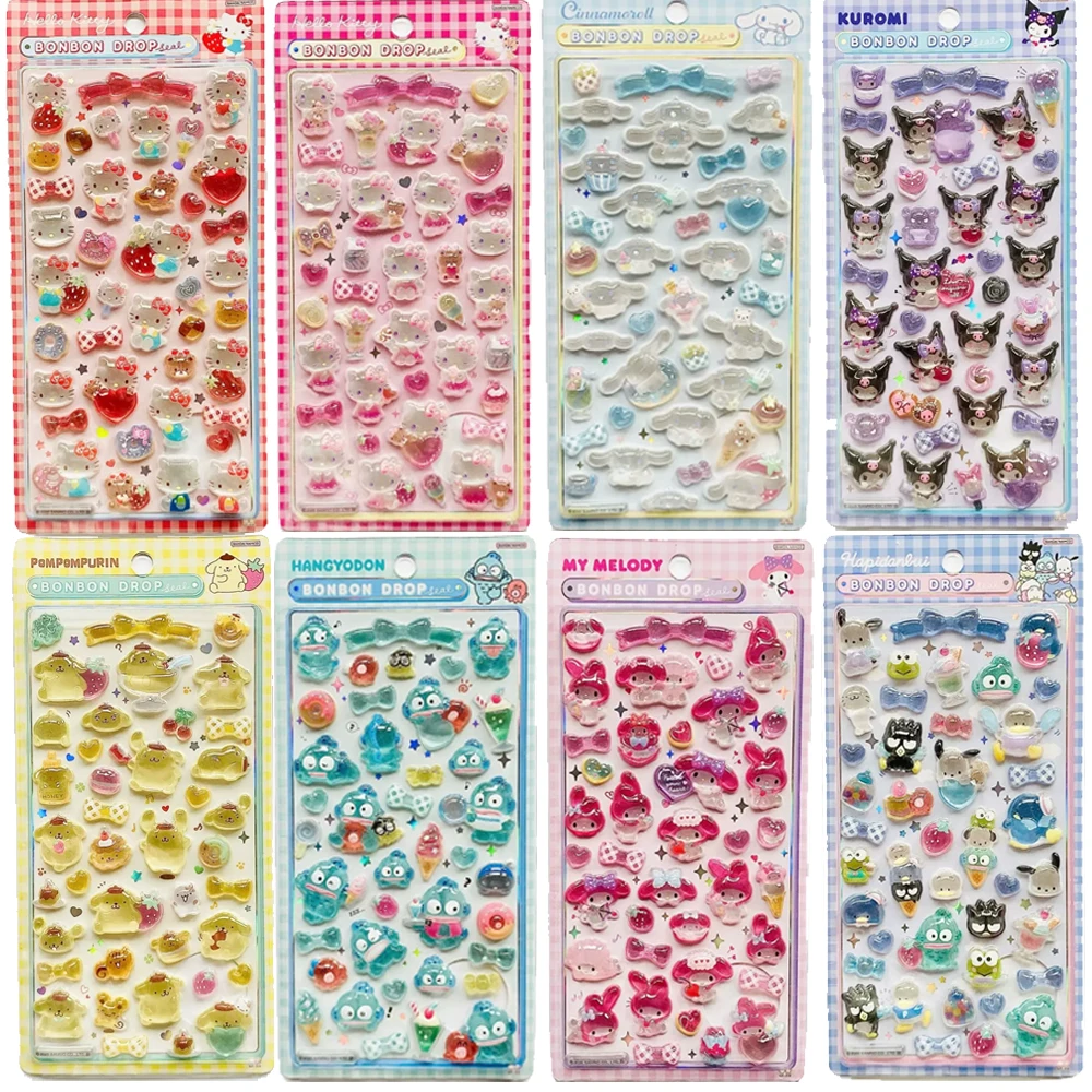 لطيف أنيمي مرحبا كيتي كورومي سينامورول ثلاثية الأبعاد سانريو ملصقات شفافة هلام كريستال ملصق مزخرفة جراب هاتف لتقوم بها بنفسك لعبة أطفال