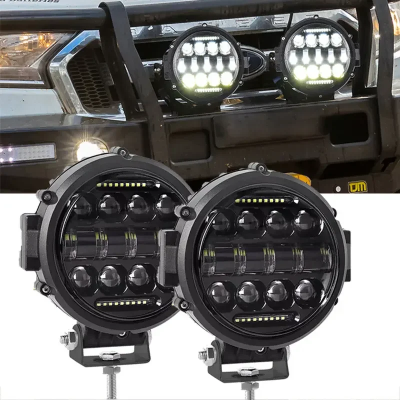 

7" Round LED Pods Driving Light 100W Offroad LED Work Light White DRL Light Flood Spot SUV ATV Tractor Truck Bumper Headlight