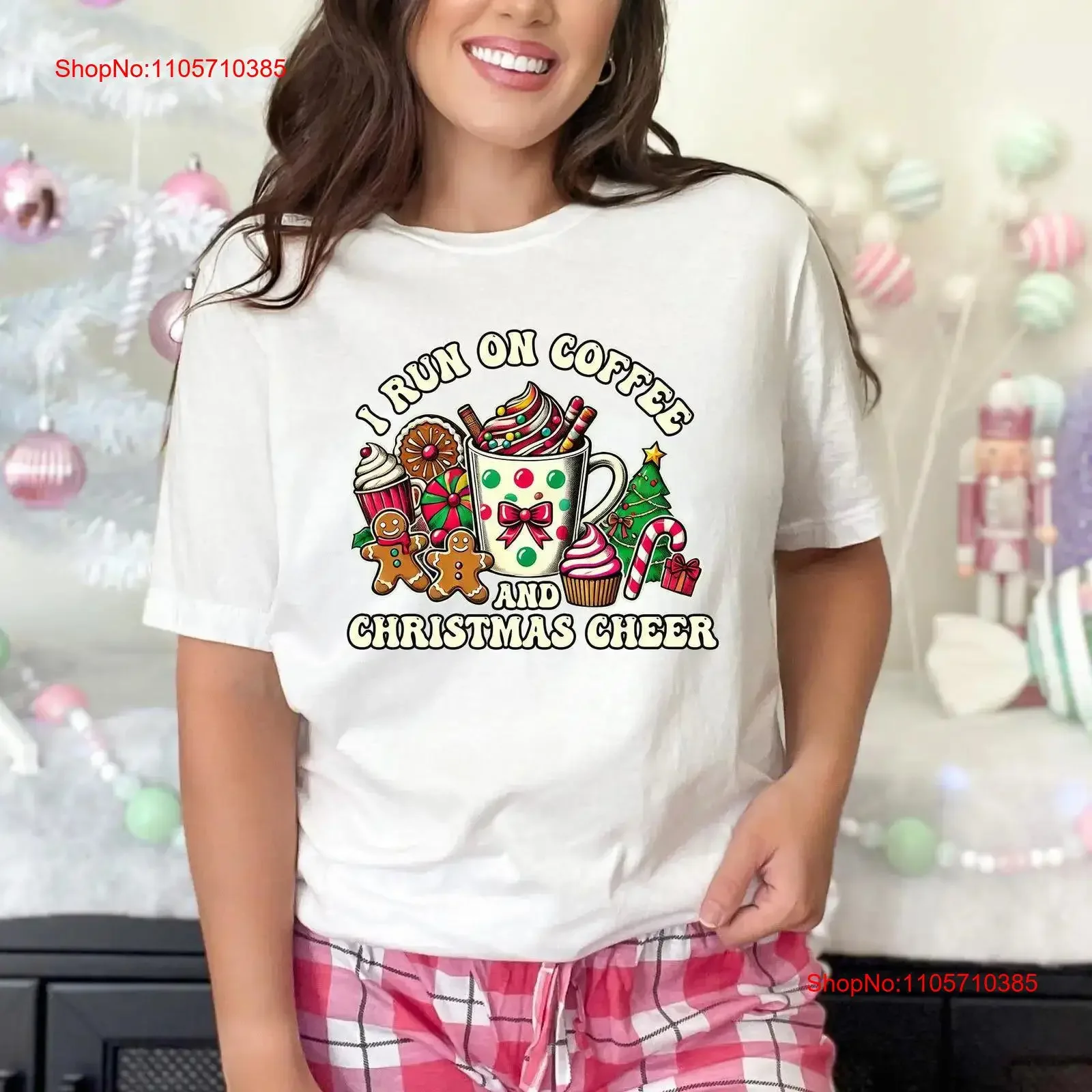 I Run On Coffee And Christmas Cheer T Shirt Santa Crewneck Happy Tree vintage Washed graphic streetwear Stretched homme Stylish