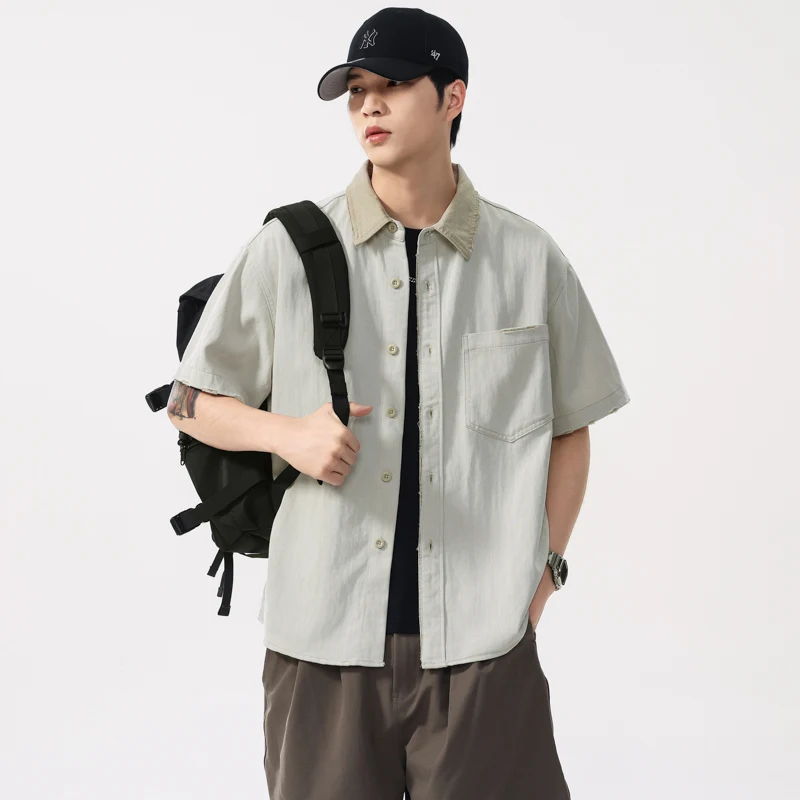 

Summer New Arrival Lyocell Dual-tone Soft Retro High-end Loose Short-sleeve Shirt Oversize Plus Size Drop Shoulder Washed Tops