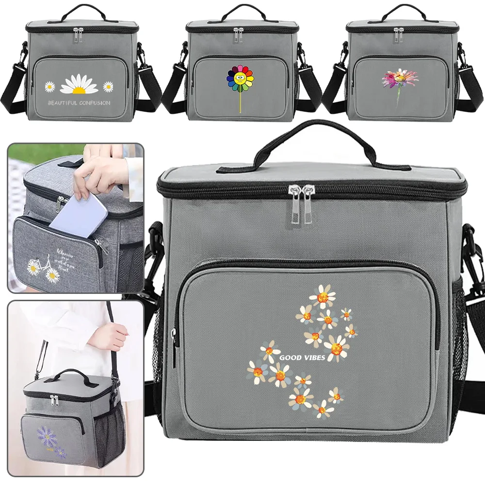 

Portable Lunch Container Grey Color for Teens Stylish and Insulated Cooler Original Daisy Printing Dinner Box 2024