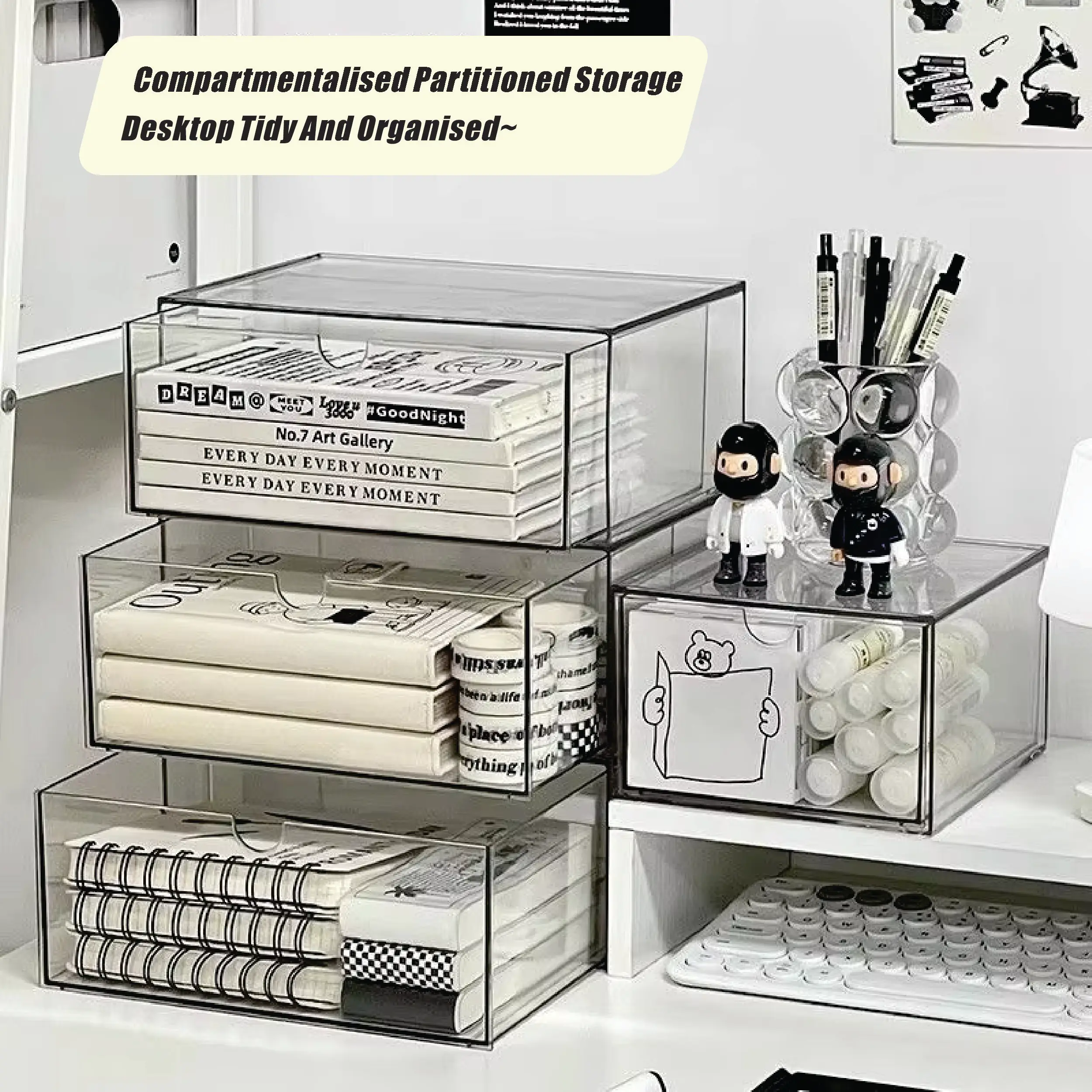 Desktop Organizer Drawer Type Acrylic Box Stationery Organizer Cosmetic Organizer for Makeup Storage Stationery Supplies receive