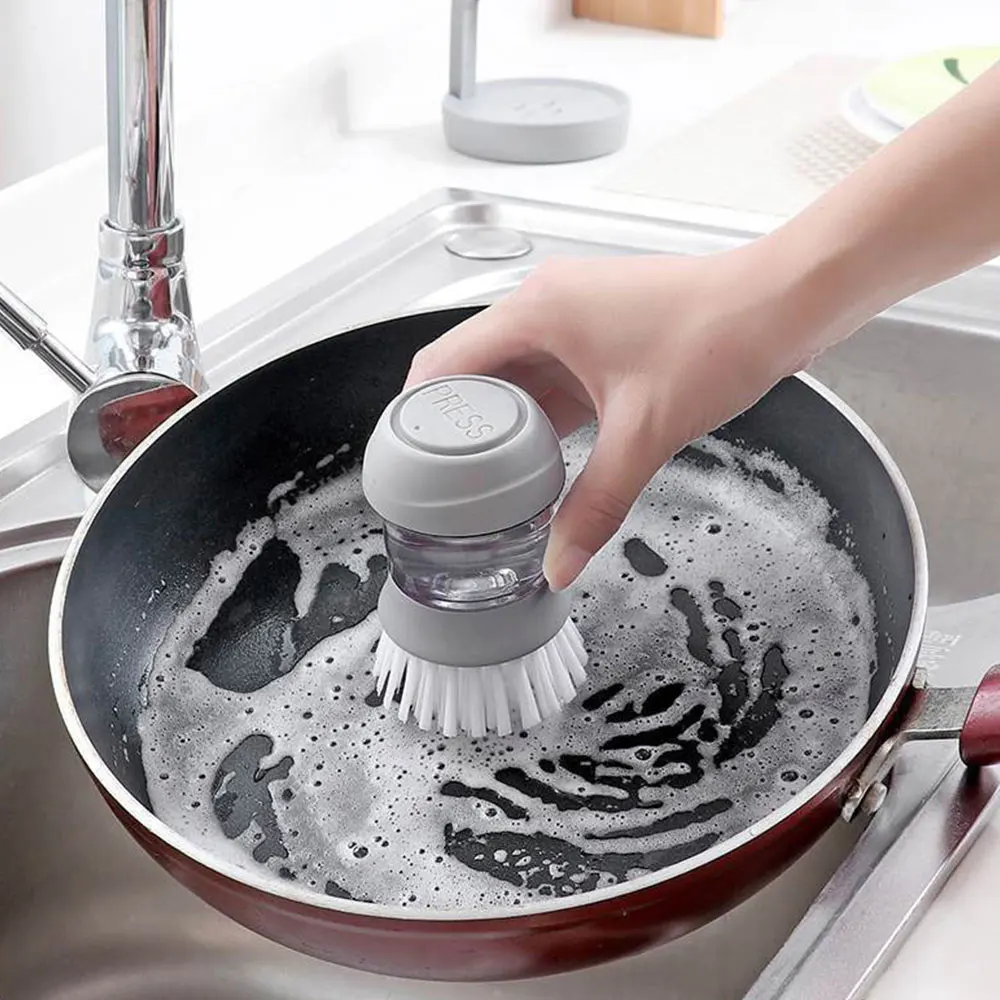 Automatic Liquid-Adding Pot Washing Brush Easy Cleaning for Stove and Kitchen Appliances Soap Dispensing Palm Scrubbing Brush