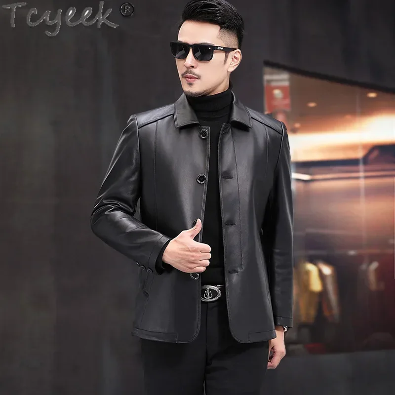 Tcyeek Genuine Leather Jacket Men Spring Autumn Clothes 100% Sheepskin Coats Men's Motocycle Jackets Black Leather Coat 2024