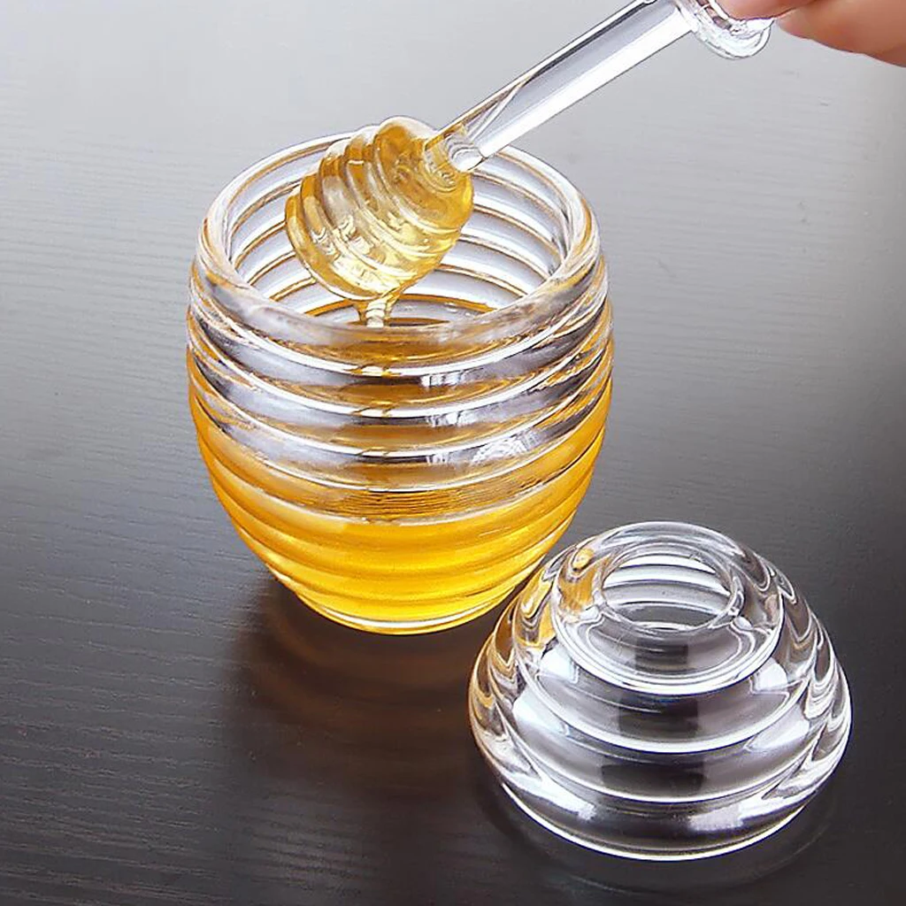 Transparent Honey Jar Pot With Stirring Rod Kitchen  Container Small Containers  Lids Storage  Food Set