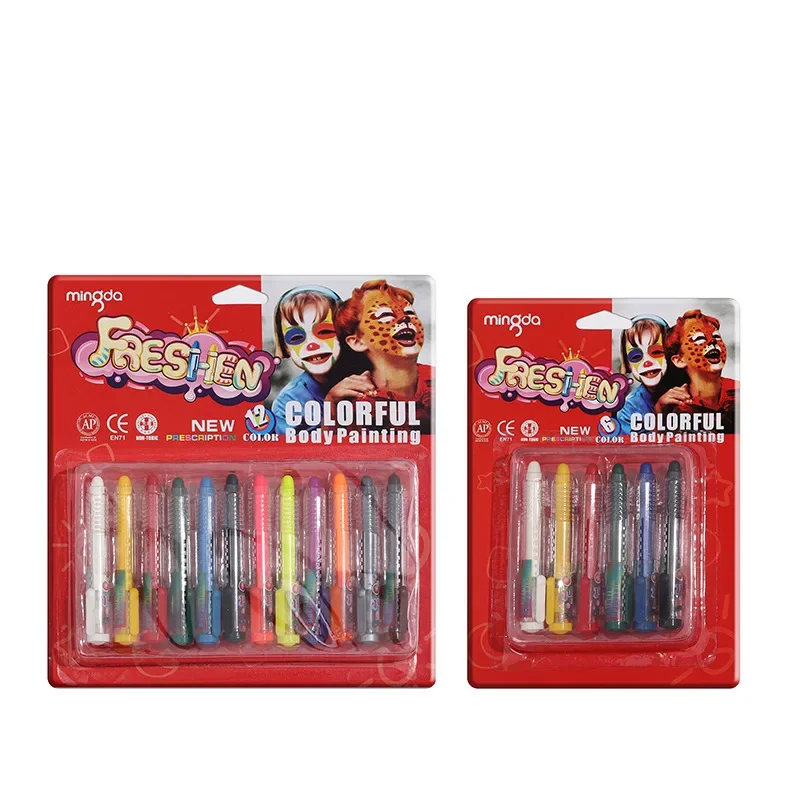 Halloween Party 6 /12 Colors Sliding Waterproof Non Toxic Hands Free Children's Body Makeup Facial Color Crayon Painting Set