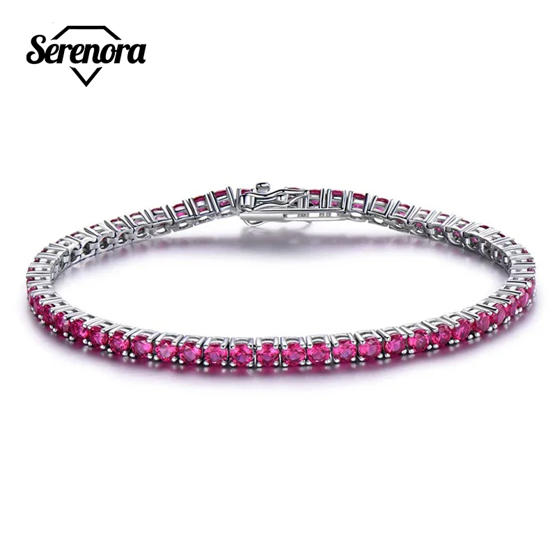 

100% 925 Sterling Silver 4mm Tennis Bracelet Ruby Gemstone Stone Bangle for Women Charm Engagement Wedding Fine Jewelry Gift