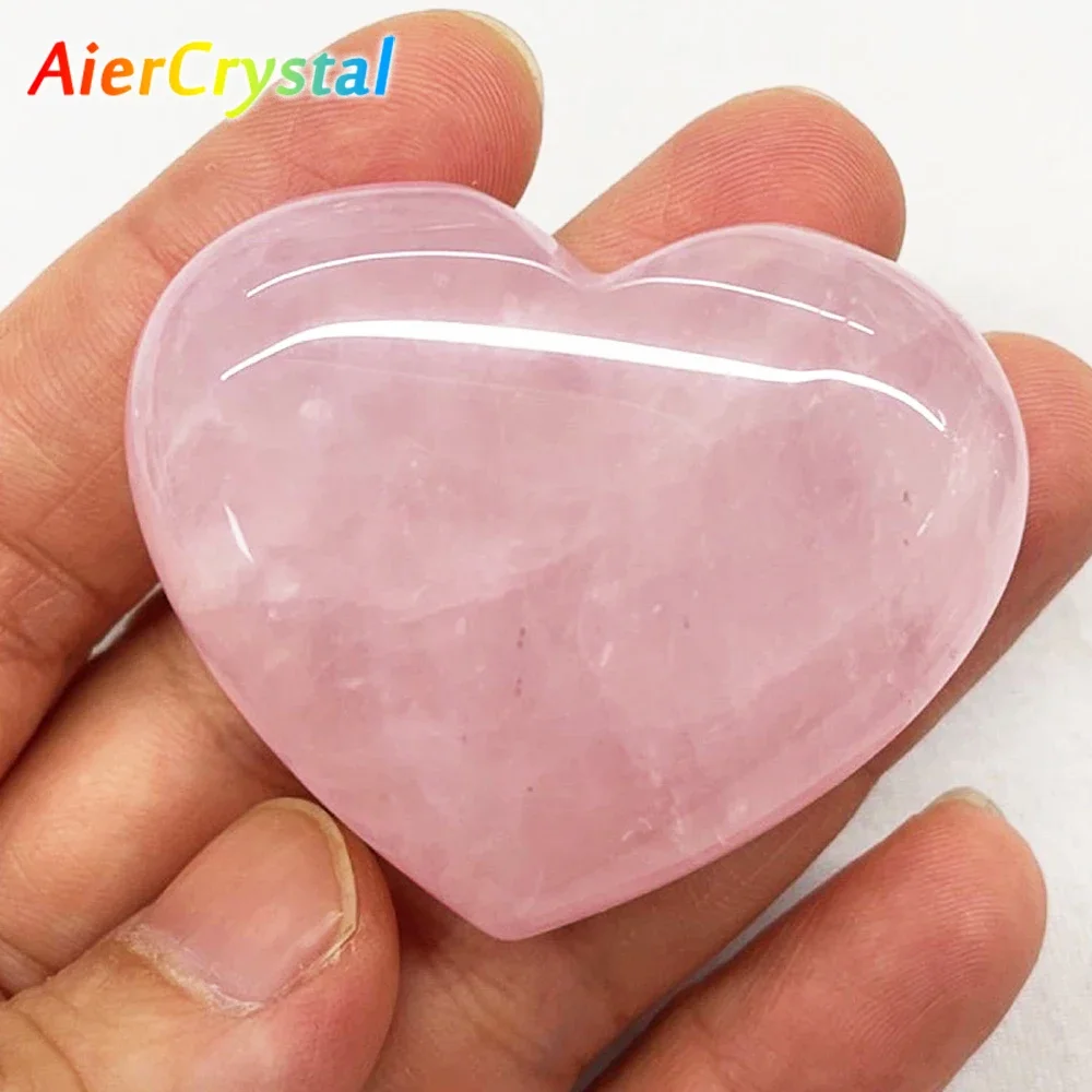 Natural Crystal Stone Love Heart Shape Big Heart Quartz Carving Reiki Healing Rose Quartz Love Crystal Decoration Crafts 40-50mm