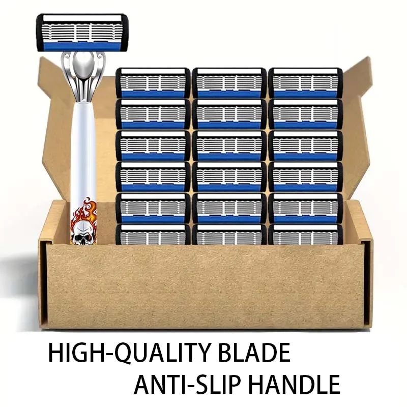 طقم ماكينة حلاقة رجالية عالية الجودة، 2 مقبض مضاد للانزلاق، 36 شفرة حادة، تصميم تقدمي، هدية مثالية للمهرجانات #2