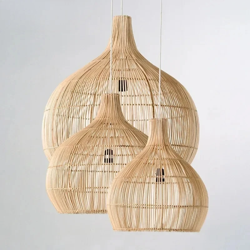 Japanische Wabi Sabi LED Pendelleuchte Vintage Luxus Rattan Hängelampe für Wohnzimmer Esszimmer Schlafzimmer Home Dekoration Kronleuchter