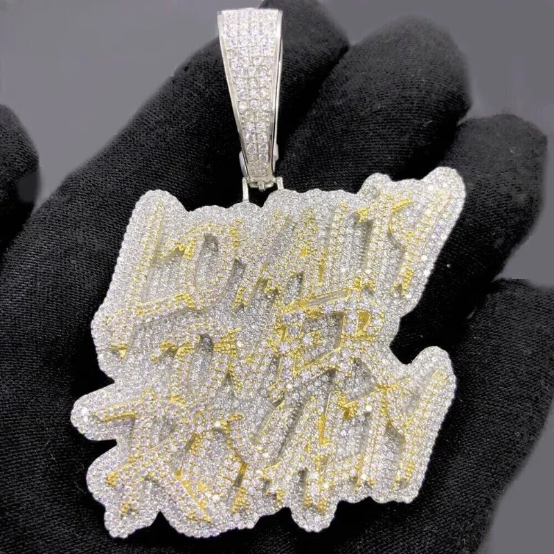 New Fashion Royal Letter Pendant Necklace Hip Hop Sparkling Cube Zirconia Men\'s Party Jewelry