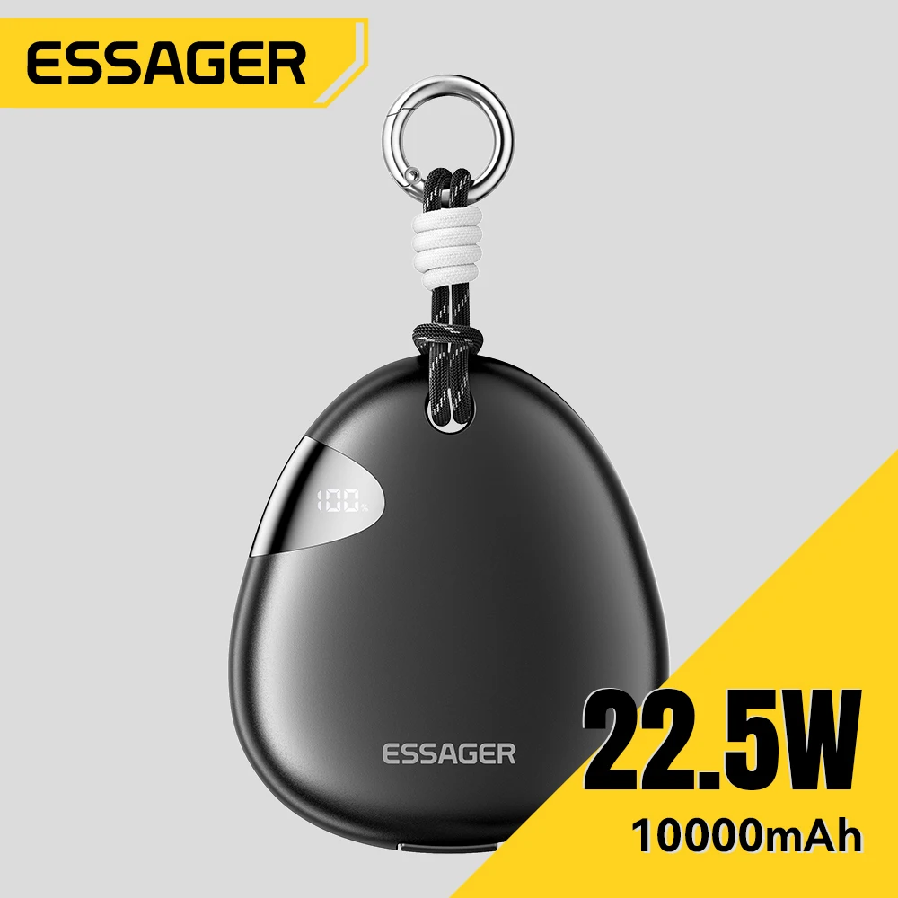 

ESSAGER 10000mAh Power Bank with Digital Display Type-C Retractable Cable 22.5W Fast Charging for iPhone 16 15 14Pro Samsung S24