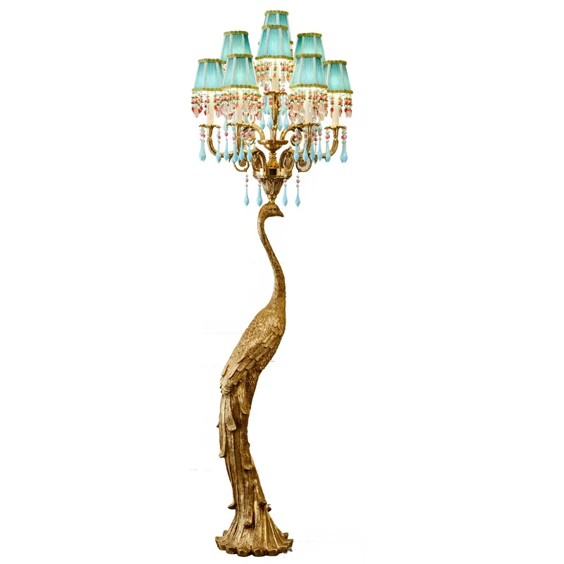 

High Decorative Peacock Green Fabric Lampshade Style Luxury Floor Lamp