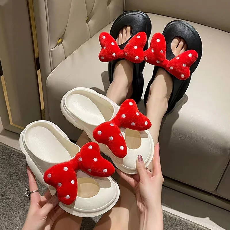 Pantoufles à nœud Minnie Mouse, sandales d'été à fond épais et souple, pour couple, pour salle de bain intérieure, 600, 2024