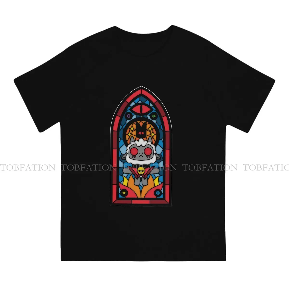 Cult of The Lamb Goat Game Stained Glass 100% Cotton T Shirt Harajuku Homme Men's Tee Shirt O-Neck Men Clothes