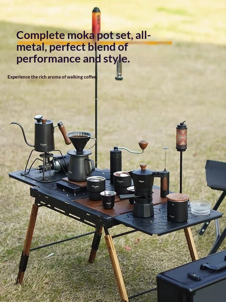Cafetera de goteo manual para viajes y camping, personalizable a cualquier tamaño, estilo vintage, con accesorios completos, de acero inoxidable grueso y estuche de transporte de aluminio sellado.