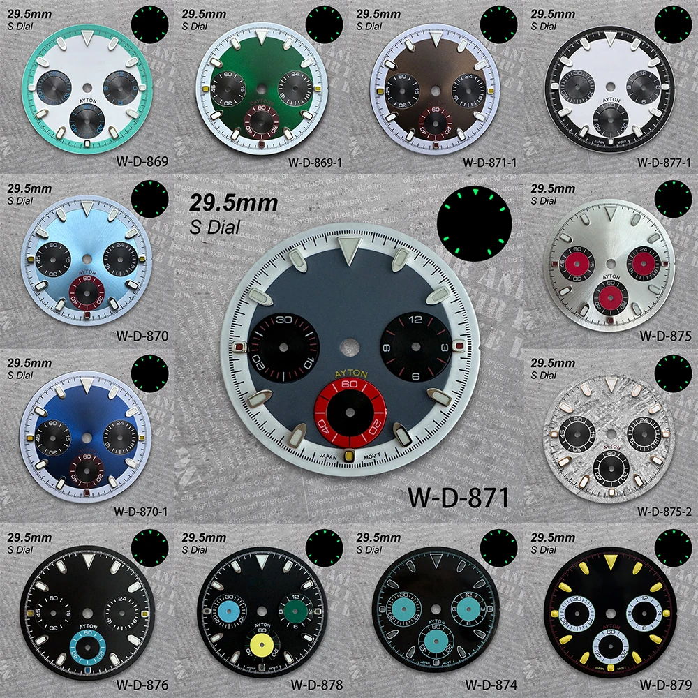 29.5mm DTN Panda S Dial For VK63 Quartz Movement Green Luminous High-Quality Watch Modification Accessories