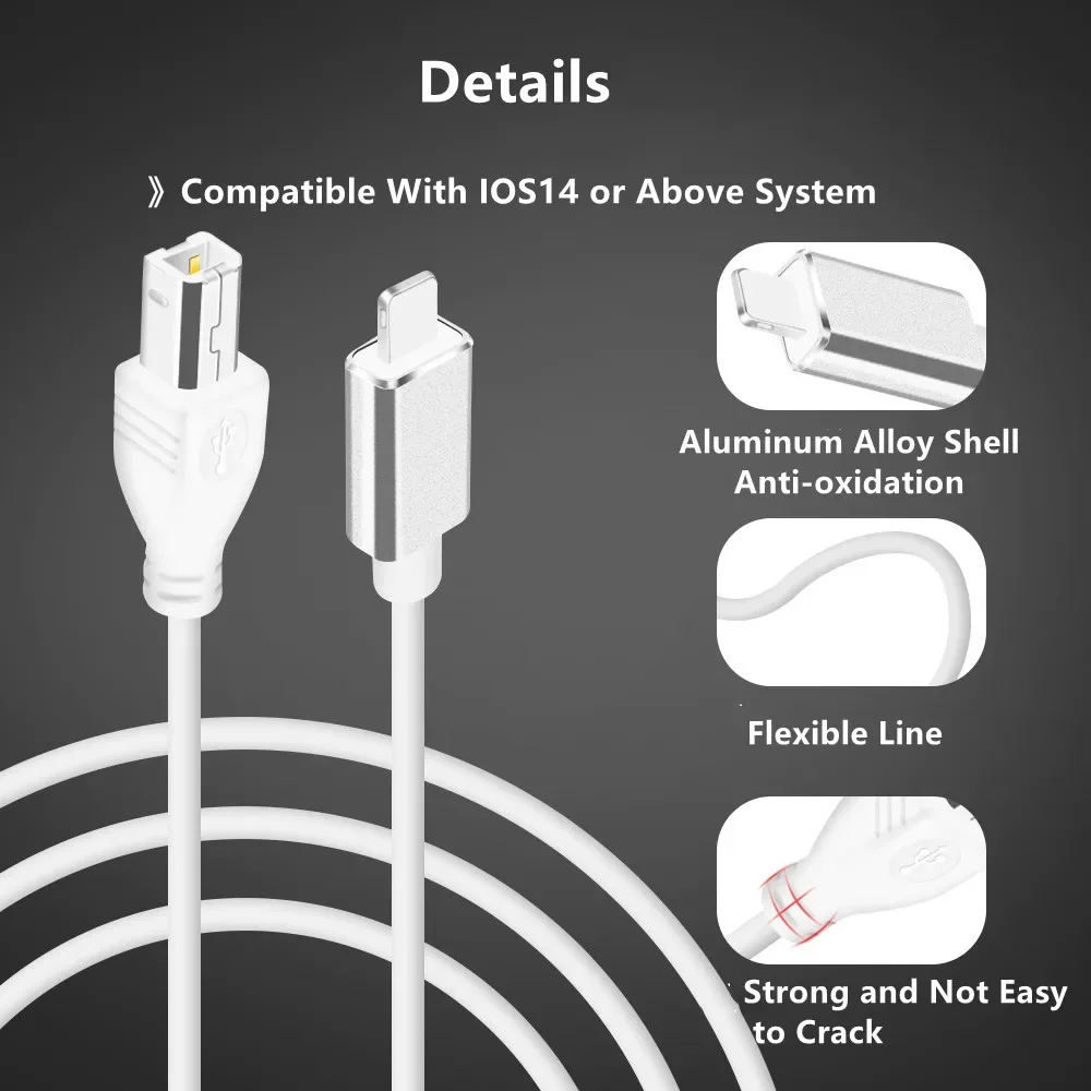 Interfaz MIDI USB B a iPhone iPad IOS14, Cable de datos OTG para tambor de Piano Electrónico, Piano eléctrico, Conector de teclado MIDI