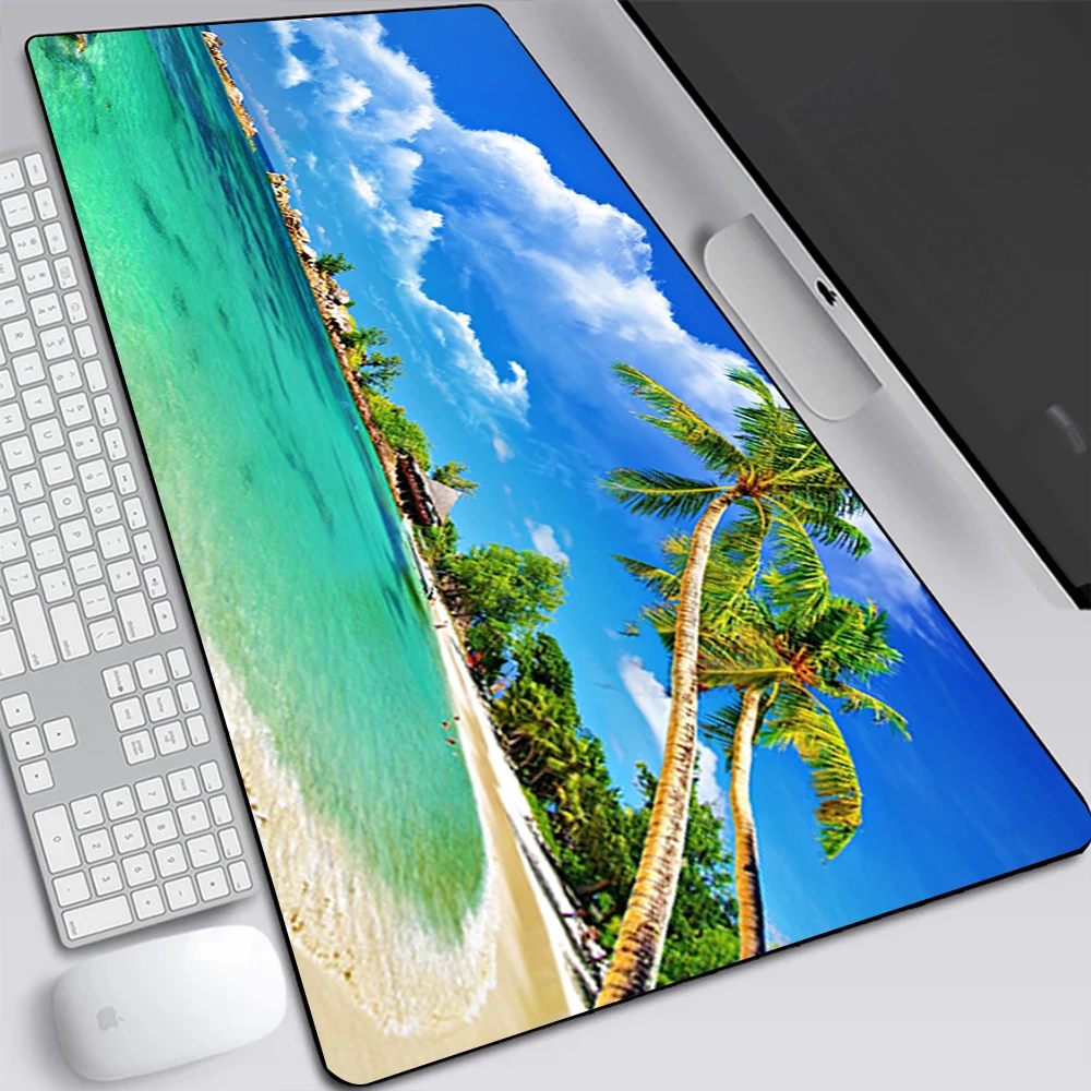 Palm Trees Beach Blue Sky Clouds Large Gaming Mouse Pad Computer Laptop Mousepad Keyboard Pad Office Desk Mat PC Gamer Mouse Mat