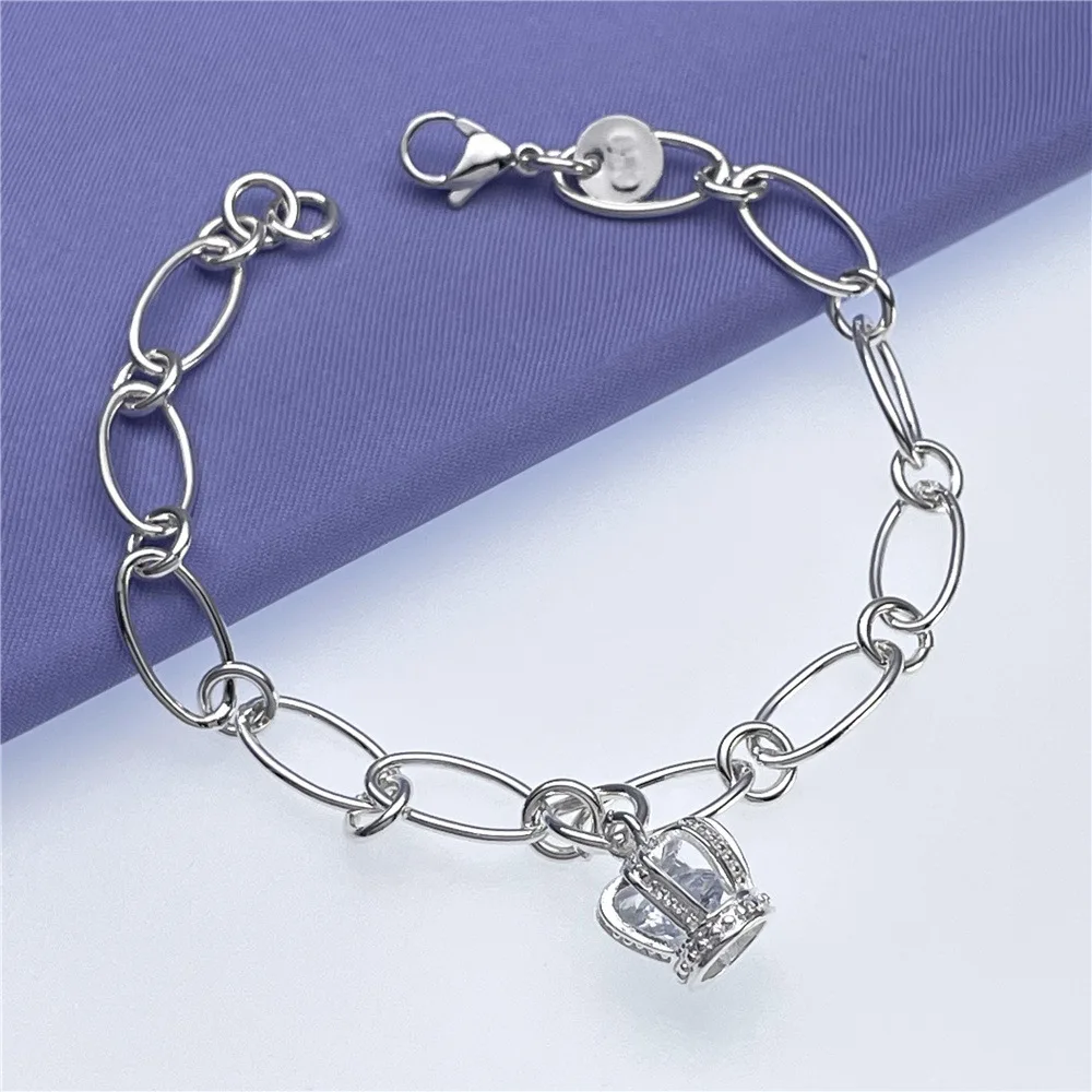 Fashion kpop 925 sterling Silver custom CROWN crystal Bracelet for Women Street Versatile Jewelry Wedding party Christmas gifts