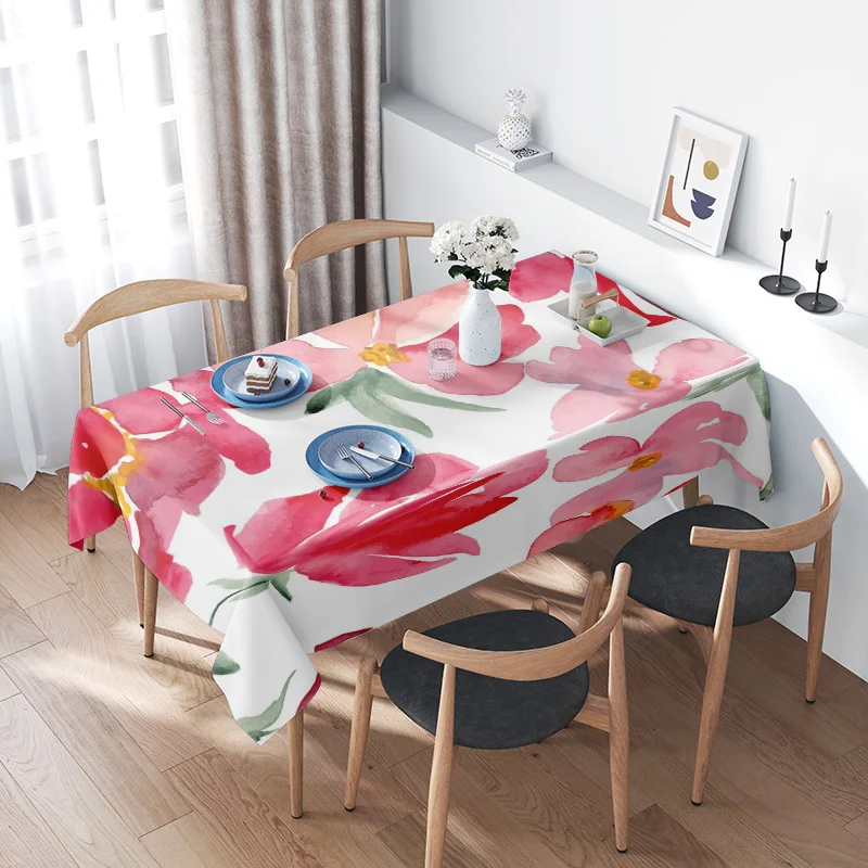 

Розовая скатерть с цветочным принтом, декоративная крышка, художественный принт для украшения дома в столовой, прямоугольная форма, доступна в различных размерах