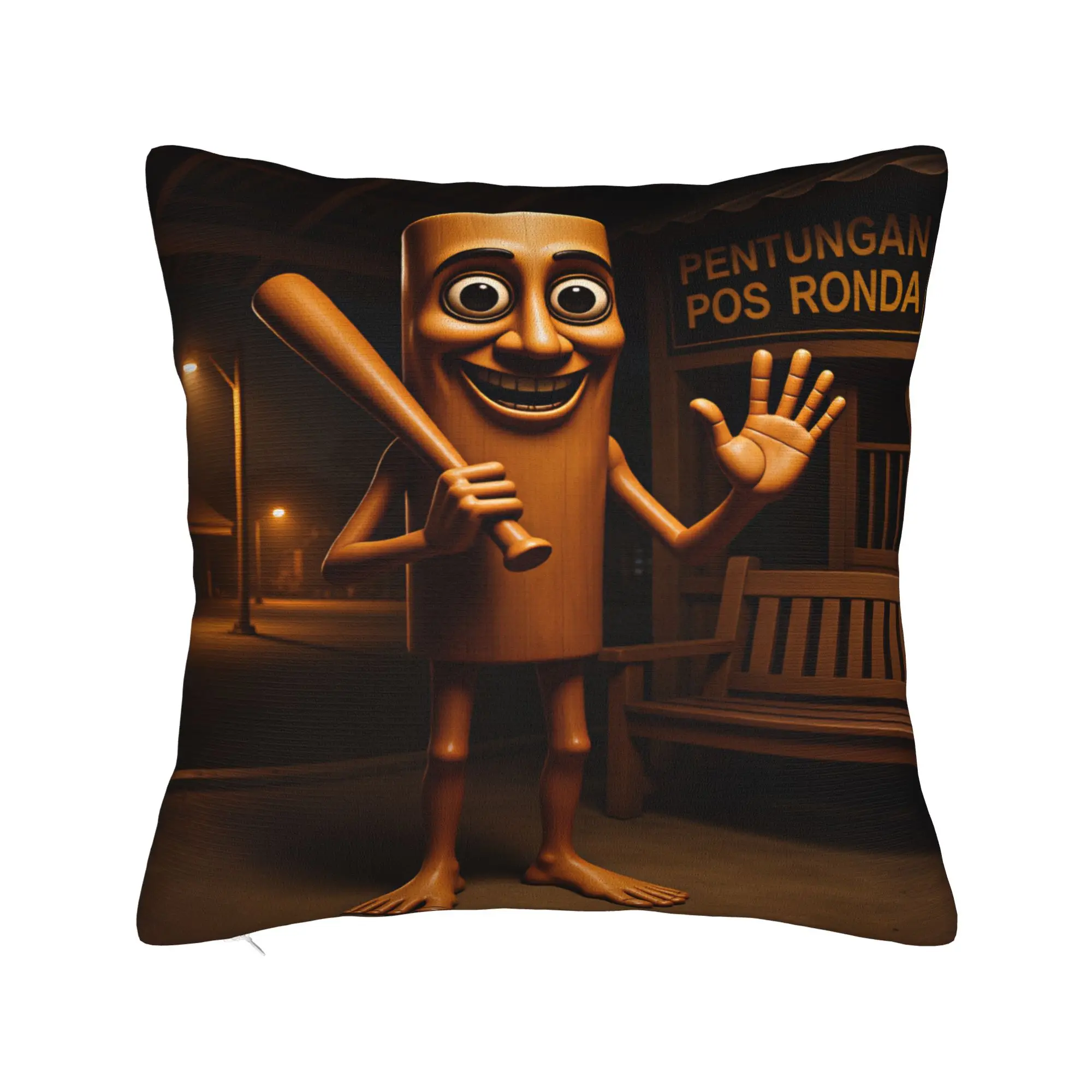 Pillow Case Tung Tung Sahur Night Patrol Guard Cartoon Soft  Pillow Cover For Living Room Chair Vintage Pillowcases