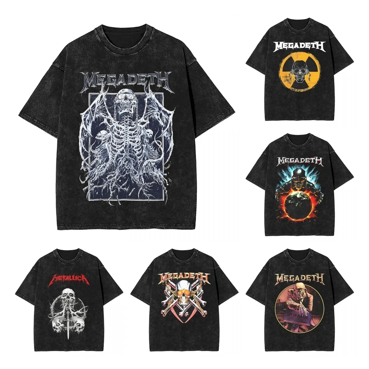 Rock Megadeths Band Washed T Shirt Streetwear Hip Hop Novelty T-Shirts Metal Tees Men Women Short Sleeve Oversize Summer