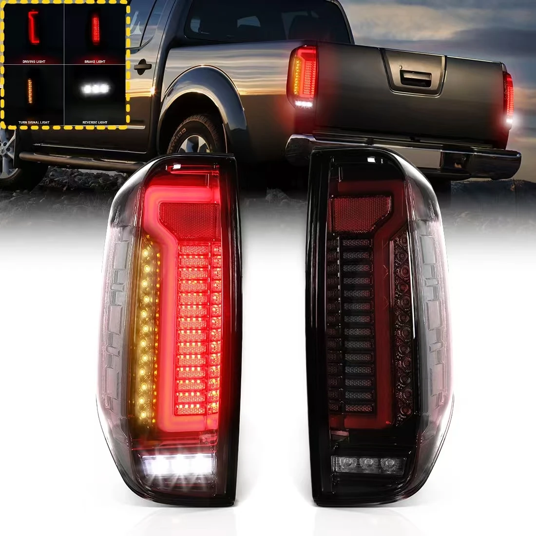 Car Accessories LED Taillight For Nissan Navara NP300 Frontier D40 2005-2014 Rear Brake Tail Lamp Reversal Turn Signal Light 12V
