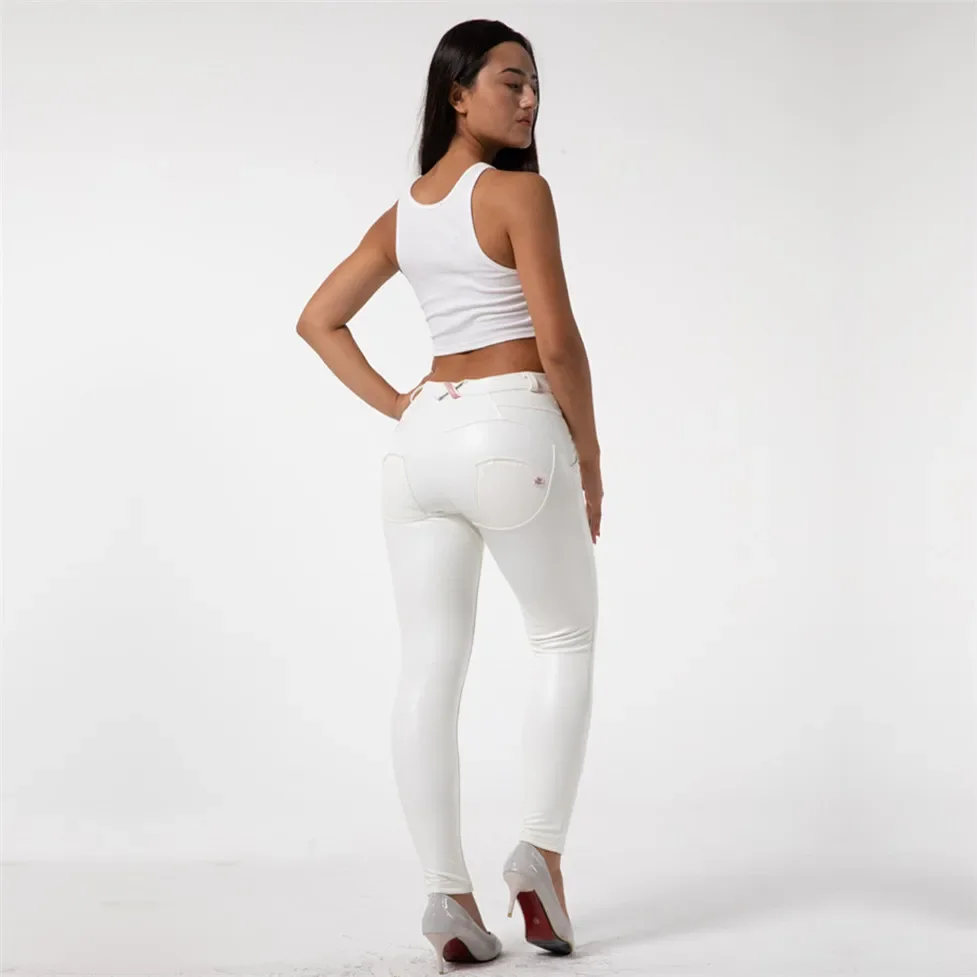 Shascullfites Vegan Leather Legging White Womens Fleece Lined Leggings Compression Scrunch Bum Pants Full Length Winter