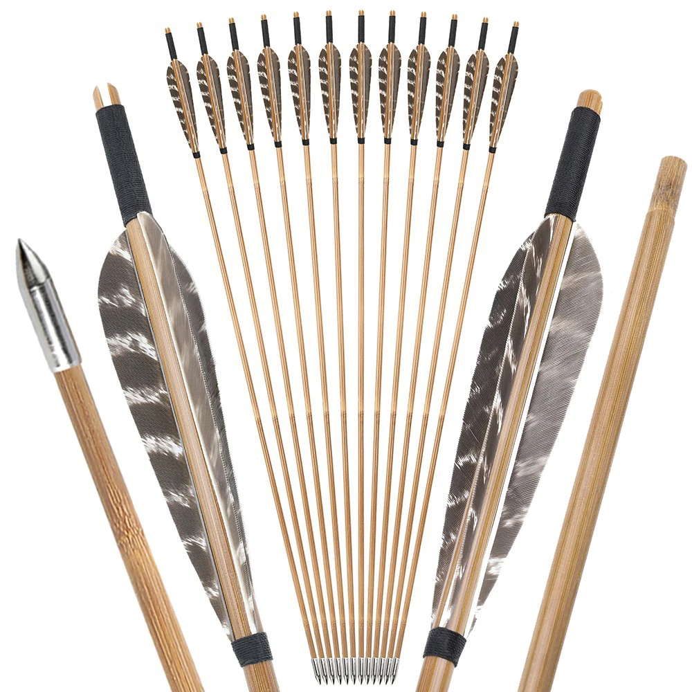 

6/12 шт., бамбуковые стрелы для стрельбы из лука, 5 дюймов, турецкие перья, 85 см, древок для стрел для лука, стрелы на открытом воздухе, аксессуары для охоты и тренировок
