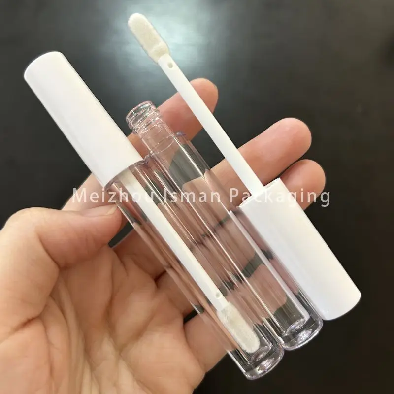 50Pcs Empty white slim lipgloss tube Refillable luxury round long clear lip gloss containers wand tubes with brush 2ml