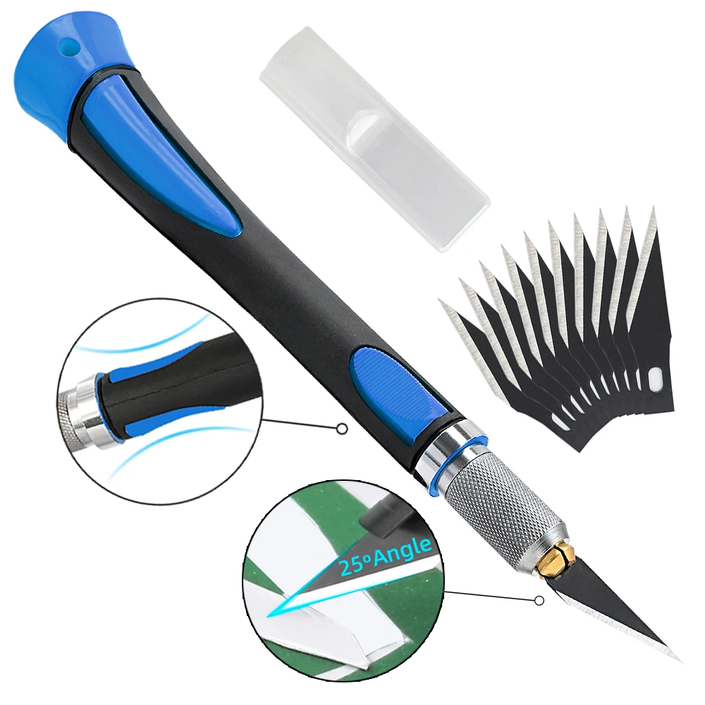 EHDIS Vinyl Wraps Cutter Non-Slip Handle Film Cutting Tool Craft Sculpture Engraving Knife With 10pcs Carbon Steel Carving Blade