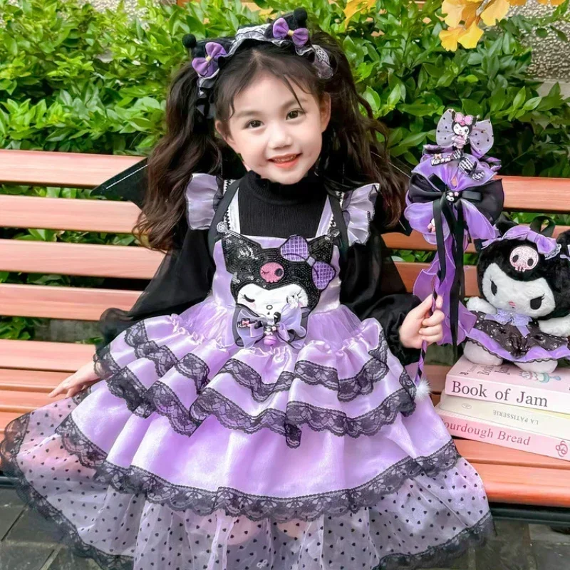 Sanrio Anime Kuromi Girl Sweet Princess Lolita Dress Girls gonna primavera e autunno 2024 regalo per feste di compleanno Cosplay per bambini