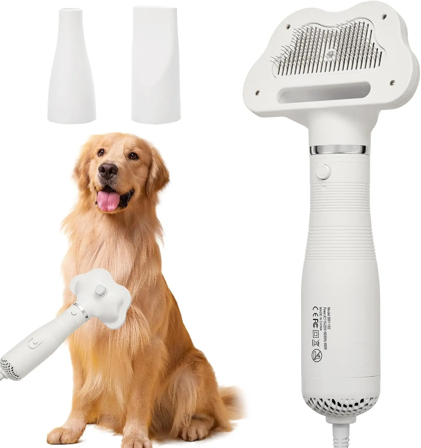 

Professional Pet Grooming Dryer Brush – 3-in-1 Dog Blow Dryer With Slicker Brush, Adjustable Temp, Overheat Safe, Salon Quality