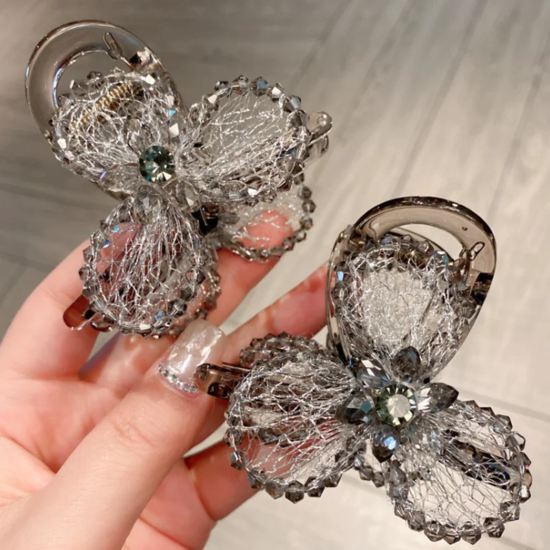 

Винтажная элегантная заколка для волос с сеткой и кристаллами в виде цветка, средняя заколка-краб, заколка-плата для волос с надежным захватом, новые аксессуары для волос, заколки-крабы, повязки на голову