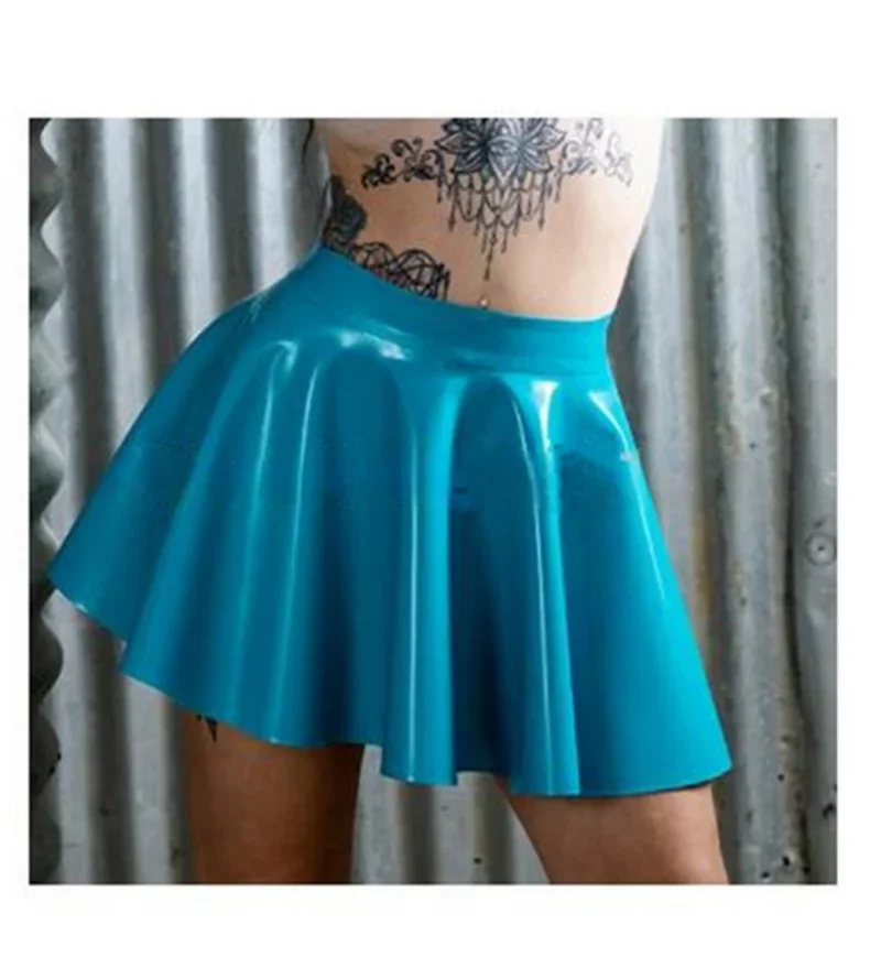 

Lake Blue Latex Skirt A-line Blue Latex Mini Dress Cute Girl Sexy Skirt