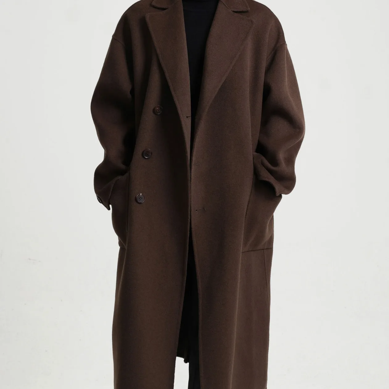 Spot new solid color coat long double-sided wool coat men's autumn and winter