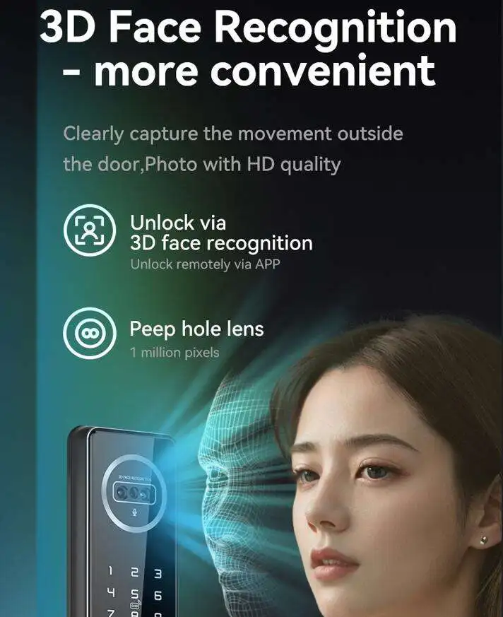 Glomarket Tuya Real Time Video Intercom Digital Cerradura Inteligente With Camera 3D Face Recognition Fingerprint Smart Lock