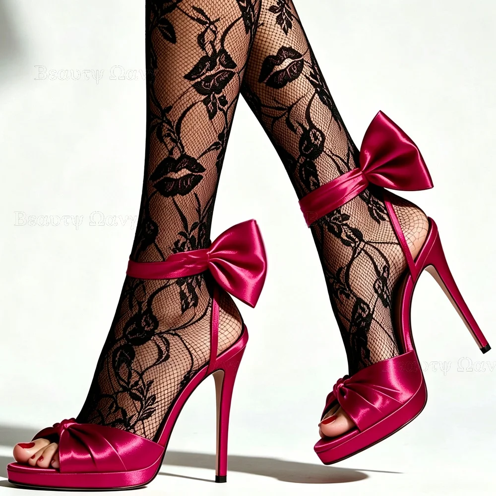 Pink Silk Back Bow Knot Sandals Solid Back Strap Shoes Stain Shoes for Women Fashion Comfortable Zapatos Para Hombre