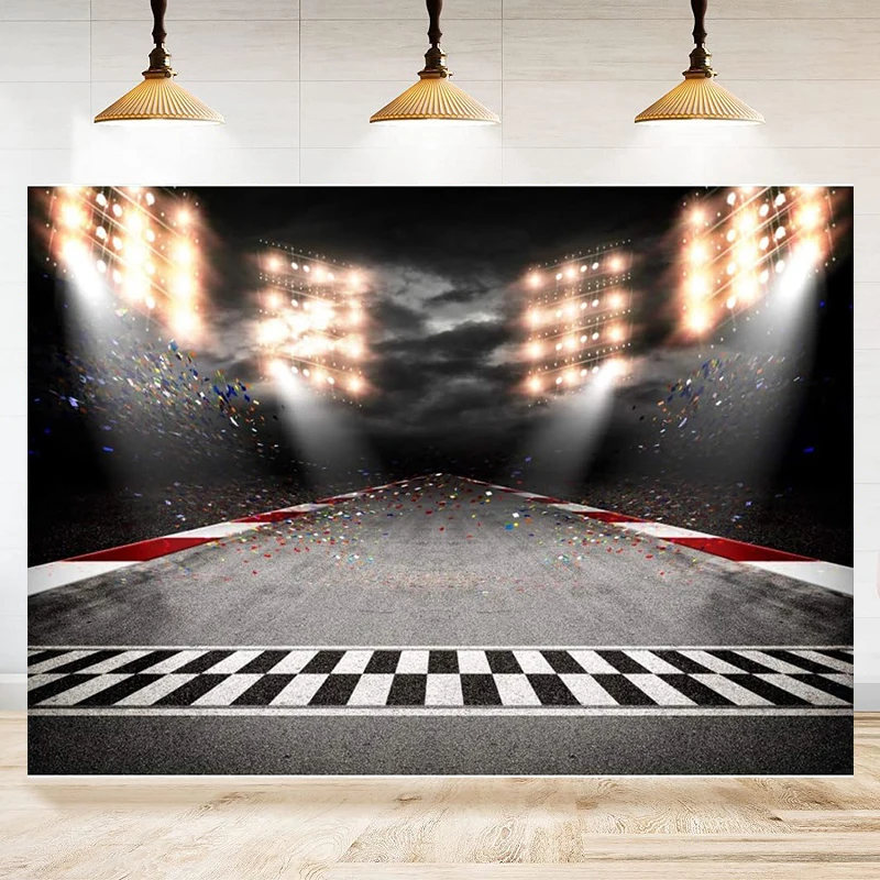 Photography Backdrops Finish Line Race Track Racer Champion Race Sport Backgrounds Bleachers Motorsport Party Banner