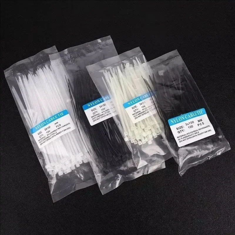 500-100Pcs Cable Tie Cable Binder Plastic Ties Outdoor Resistant Zip Ties Multi-Purpose Self-Locking Wraps Management Bundles