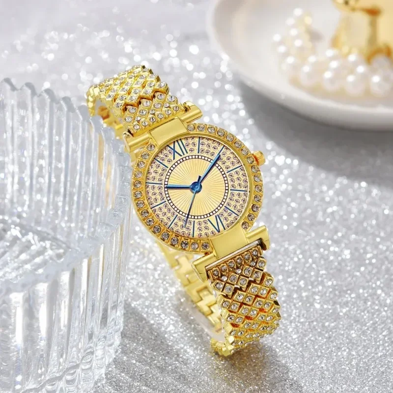 Reloj de cuarzo con diamantes de imitación para mujer, pulsera de diseño lujoso, relojes de cristal de alta calidad, moda exquisita