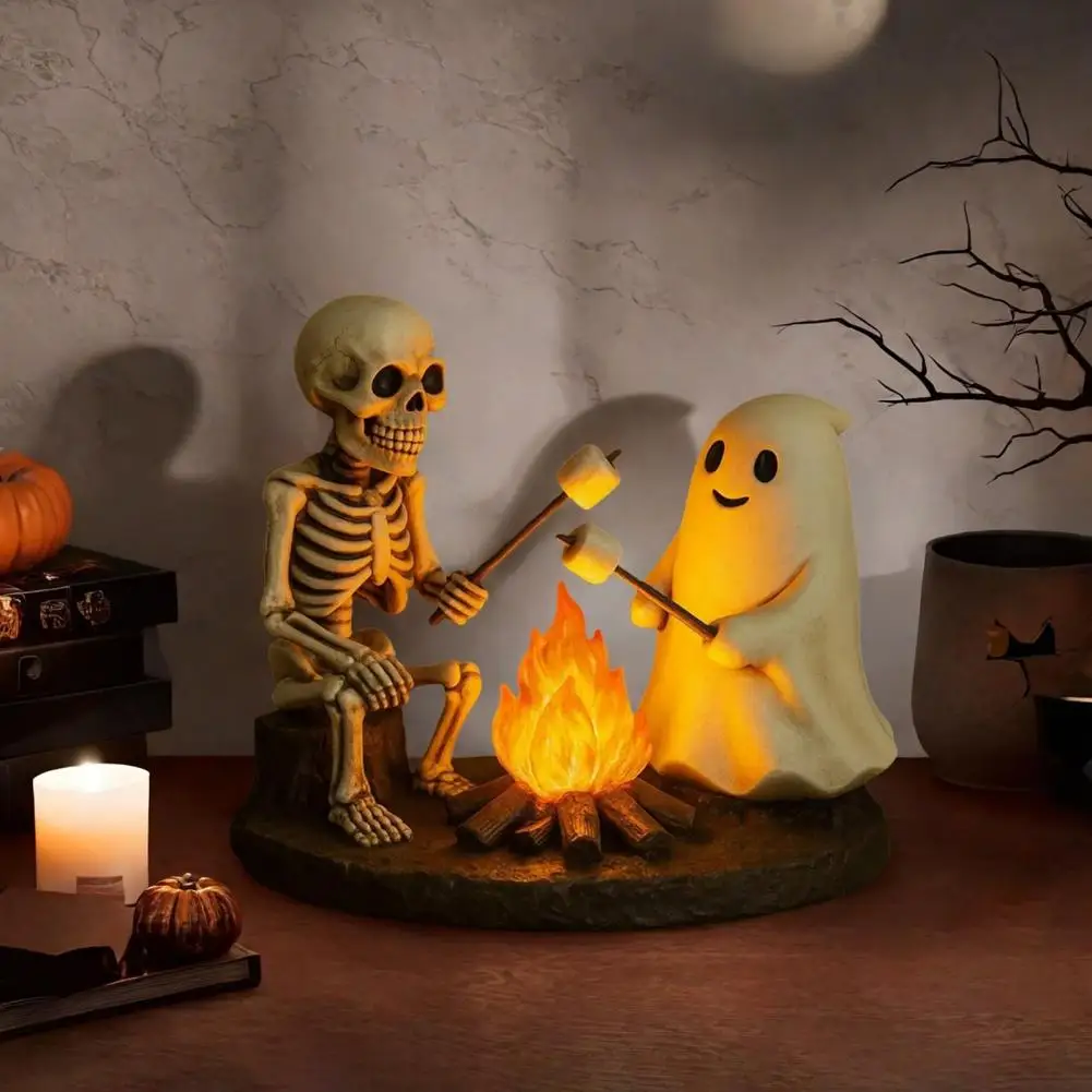 Скелет-призрак, костер, ночник, Хэллоуин, обжарка, зефир, статуя призрака, поддельная лампа для костра, украшение для дома, вечеринки, спальни