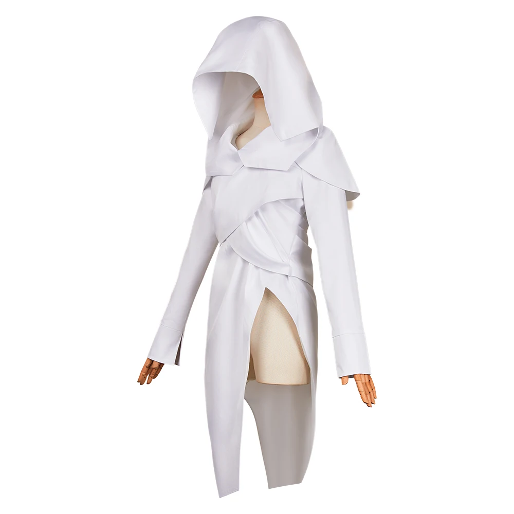 Anime LOL Arcane 2 Mel Cosplay Costume Mel Medarda White Slit Dress With Hood Jayce Role Play For Hallowmas Carnival Prop