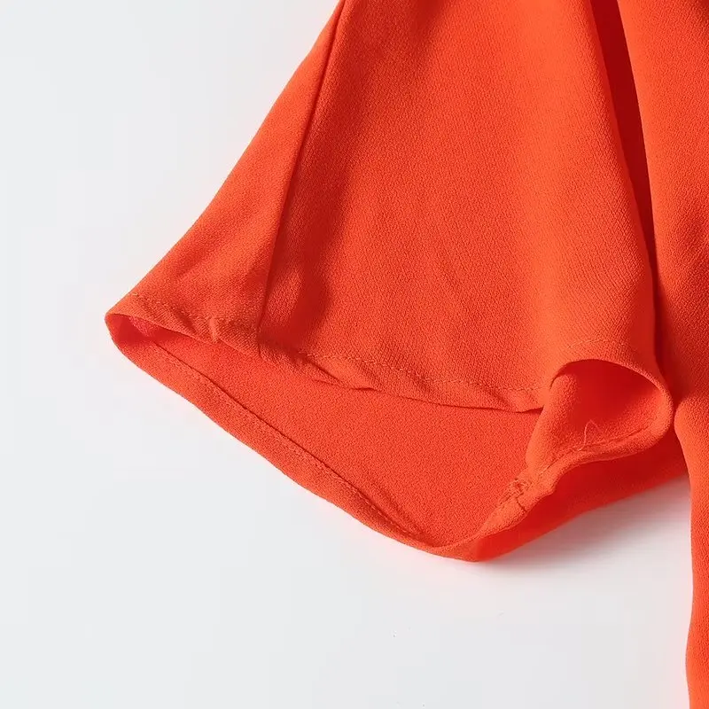 Jenny&Dave Autumn French Midi Dress Women Fashion Ladies Orange Party Dress Simple Wrap Tie Elegant