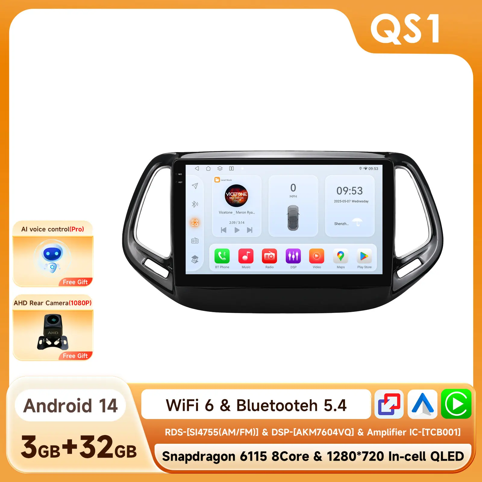 Draadloze CarPlay Android Auto autoradio voor Jeep Compass 2017 - 2020 GPS Intelligent Systems Stereo Multimedia Autoradio 4G 6115