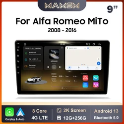 MAMSM Car Radio For Alfa Romeo MiTo 955 2008 - 2016 Android 13 Multimedia Video Player 4G Carplay Auto Stereo 2K QLED Head Unit