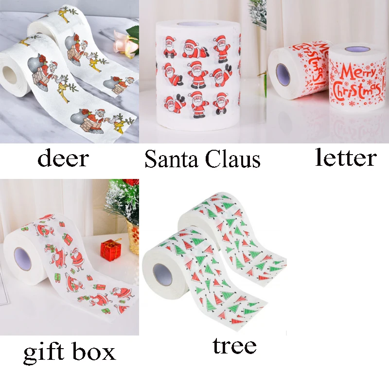 1 Roll Christmas Cartoon Pattern Toilet Paper Bathroom Disposable Tissue Soft Touch Xmas Decorations Santa Claus Party Supplies