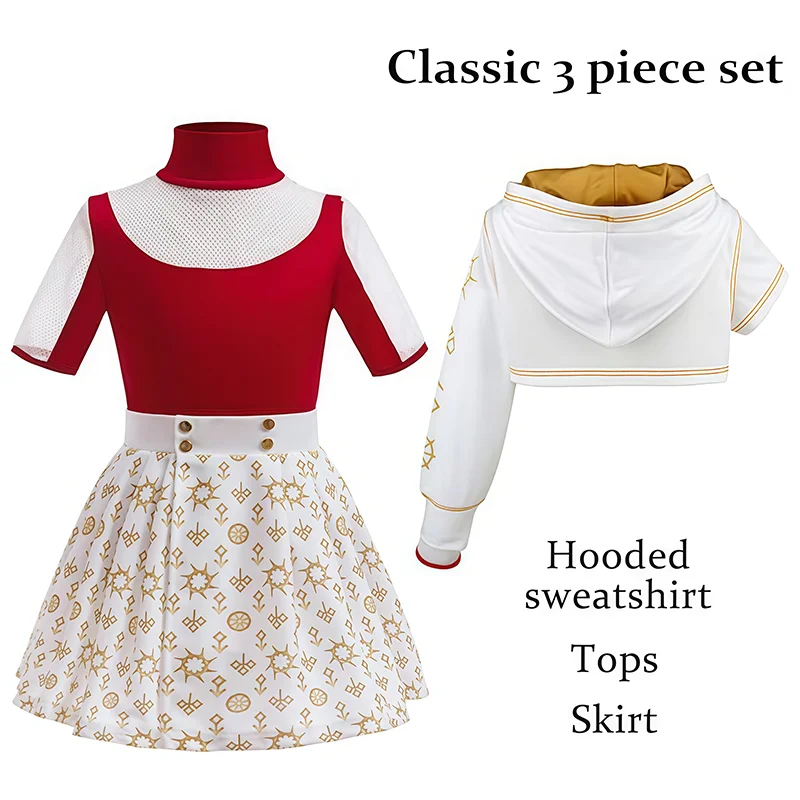 نوفا زومبي زي مصاصي الدماء المشجع بلوزة حمراء + تنورة مع ملحق للفتيات هالوين تأثيري تحت عنوان ملابس موحدة للحفلات